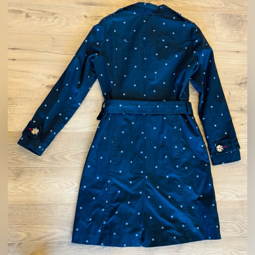 Boden Navy Polka Dot Trench Coat – Cotton – Size 8 - Picture 2 of 7